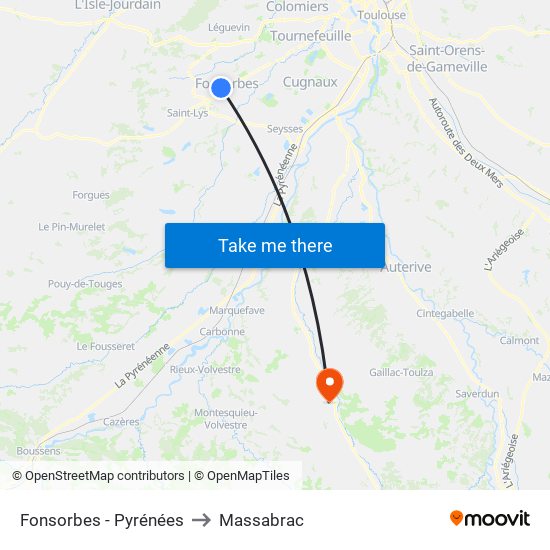 Fonsorbes - Pyrénées to Massabrac map