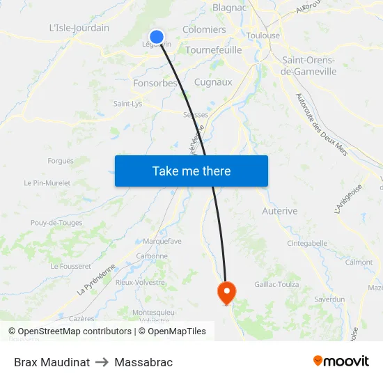 Brax Maudinat to Massabrac map