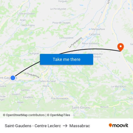 Saint-Gaudens - Centre Leclerc to Massabrac map
