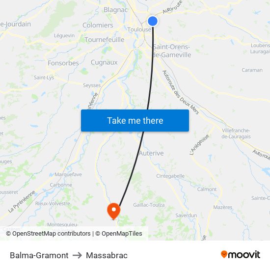 Balma-Gramont to Massabrac map