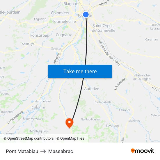 Pont Matabiau to Massabrac map