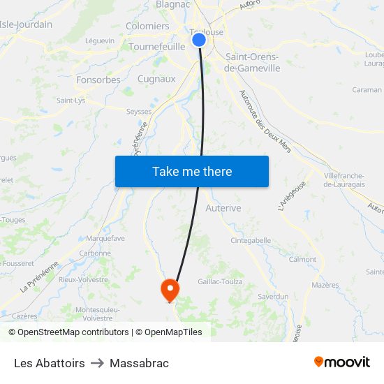 Les Abattoirs to Massabrac map
