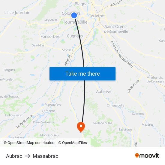 Aubrac to Massabrac map