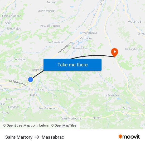 Saint-Martory to Massabrac map