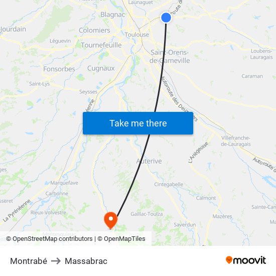 Montrabé to Massabrac map