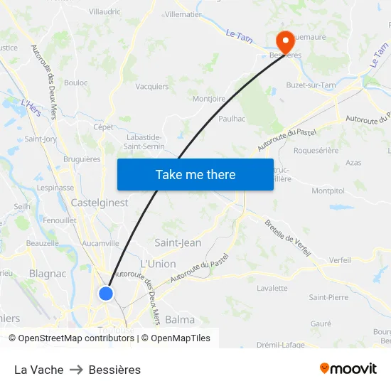 La Vache to Bessières map