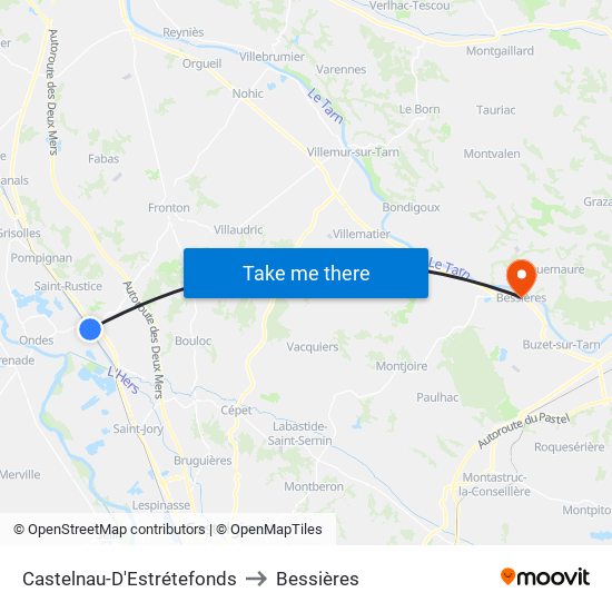 Castelnau-D'Estrétefonds to Bessières map