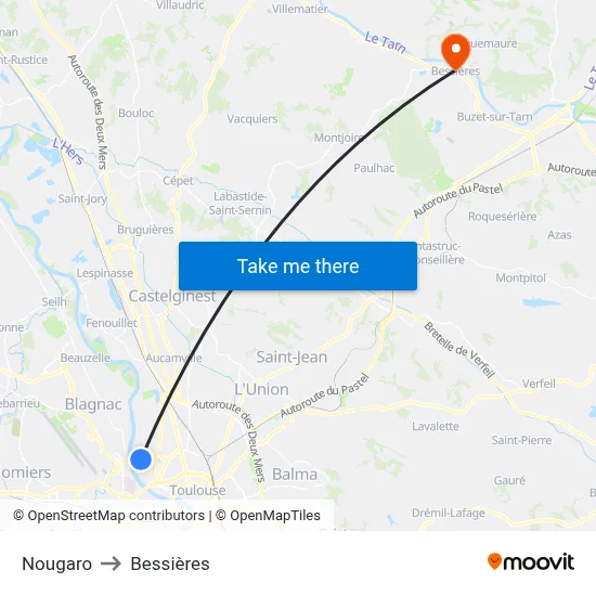 Nougaro to Bessières map