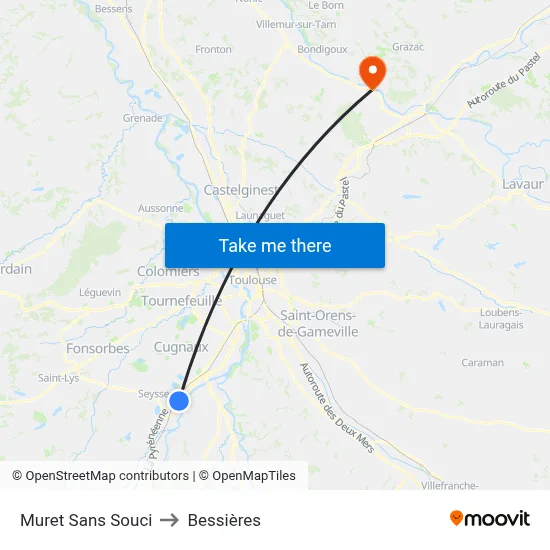 Muret Sans Souci to Bessières map