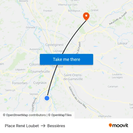 Place René Loubet to Bessières map
