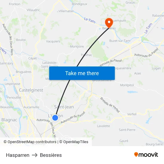 Hasparren to Bessières map