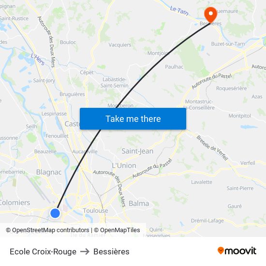 Ecole Croix-Rouge to Bessières map