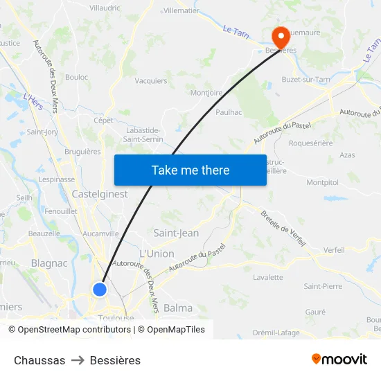 Chaussas to Bessières map