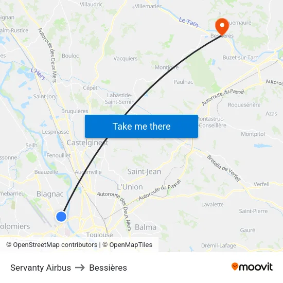 Servanty Airbus to Bessières map