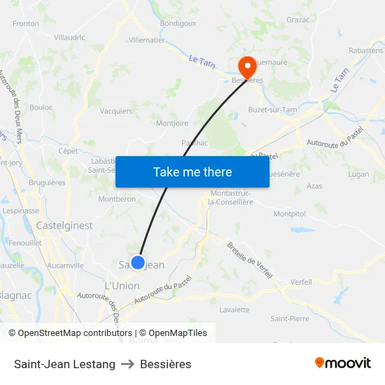 Saint-Jean Lestang to Bessières map