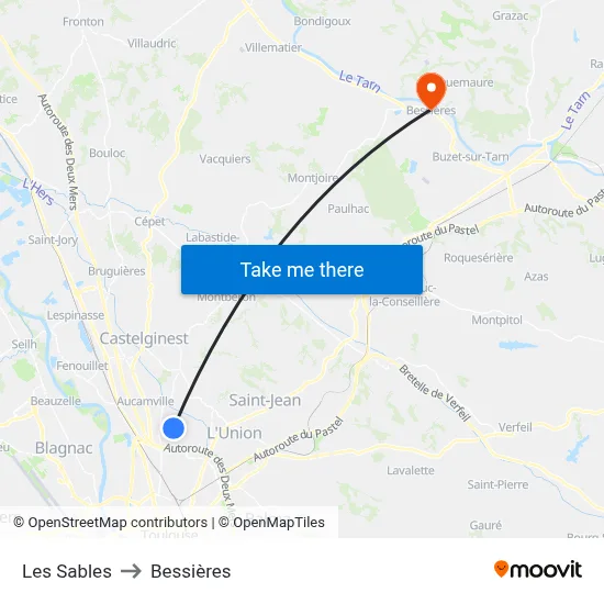 Les Sables to Bessières map