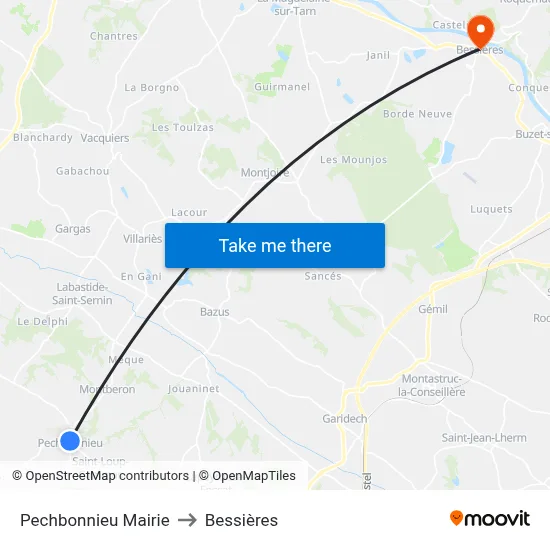 Pechbonnieu Mairie to Bessières map