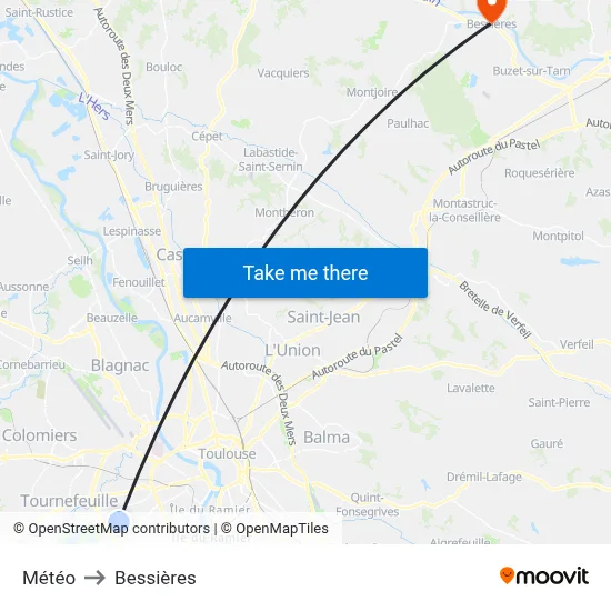 Météo to Bessières map