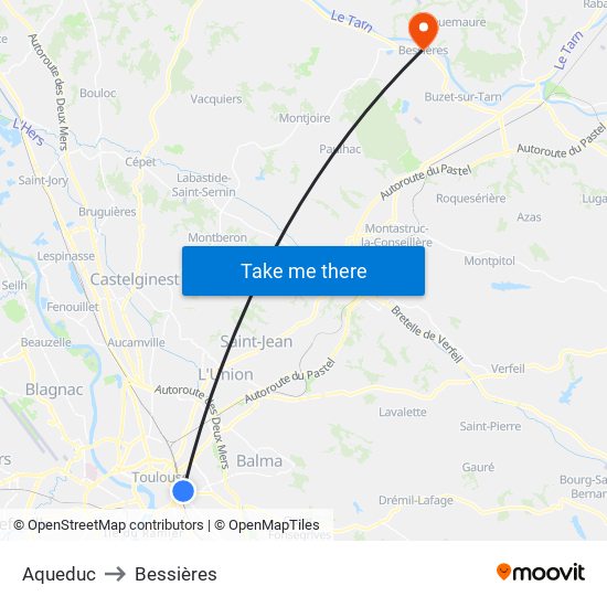 Aqueduc to Bessières map