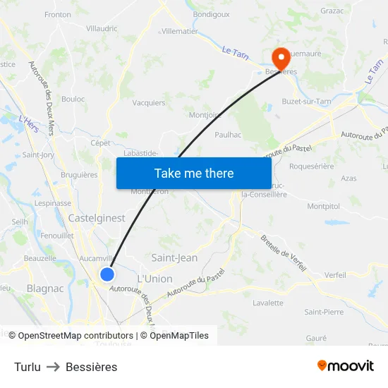 Turlu to Bessières map