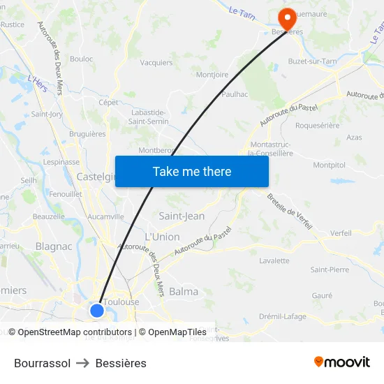 Bourrassol to Bessières map