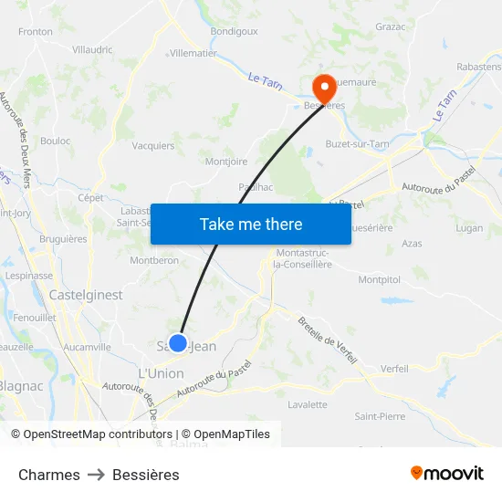 Charmes to Bessières map