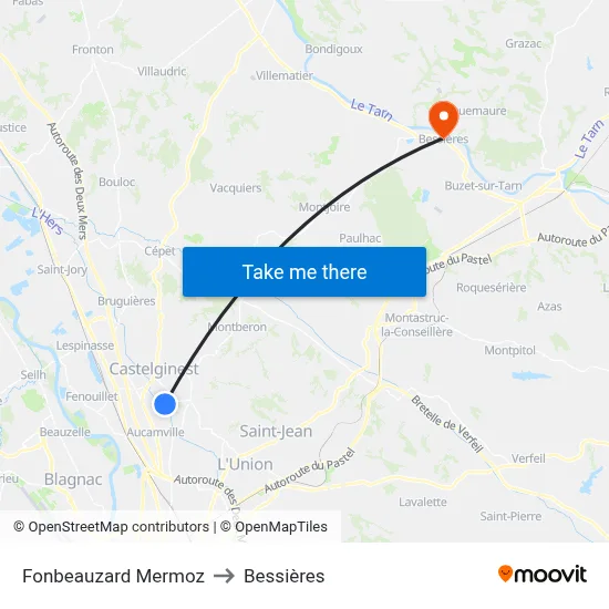 Fonbeauzard Mermoz to Bessières map