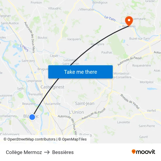 Collège Mermoz to Bessières map