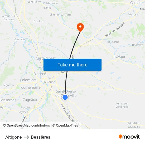 Altigone to Bessières map
