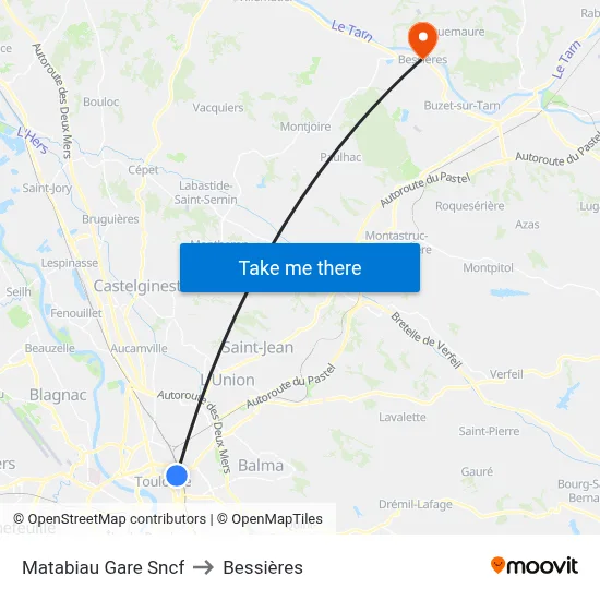 Matabiau Gare Sncf to Bessières map