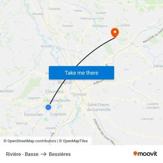 Rivière - Basse to Bessières map
