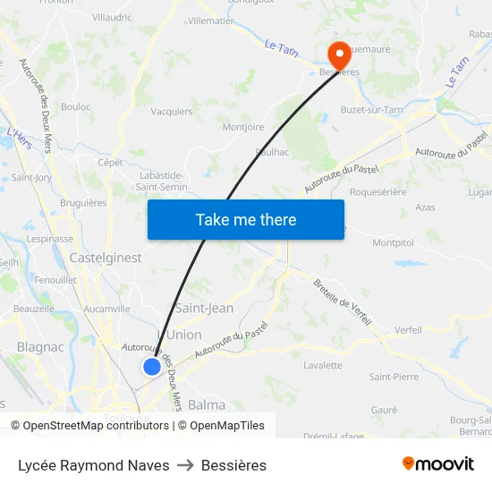 Lycée Raymond Naves to Bessières map