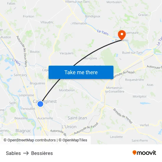 Sables to Bessières map