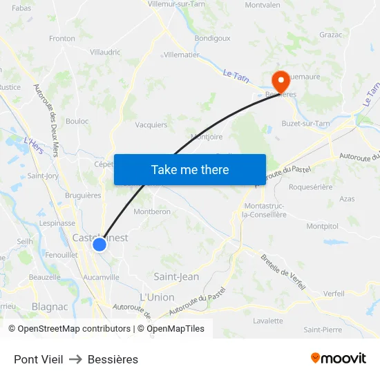 Pont Vieil to Bessières map