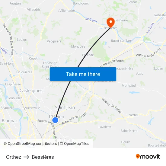 Orthez to Bessières map