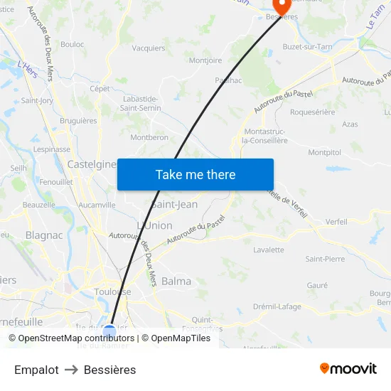 Empalot to Bessières map