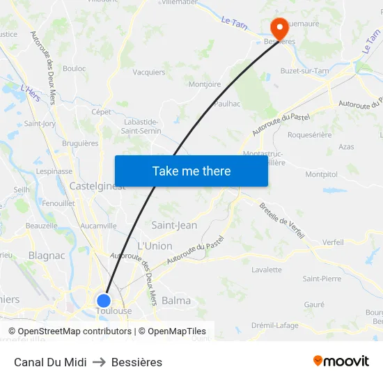 Canal Du Midi to Bessières map