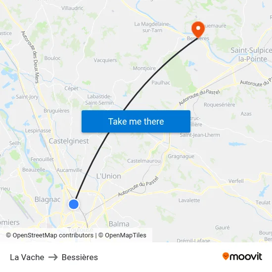 La Vache to Bessières map