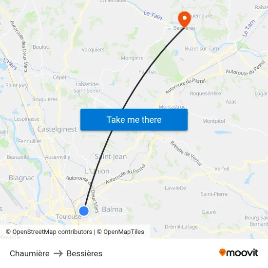 Chaumière to Bessières map