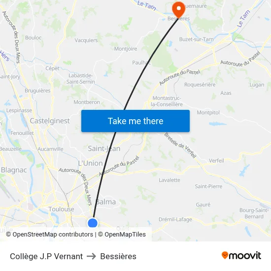 Collège J.P Vernant to Bessières map