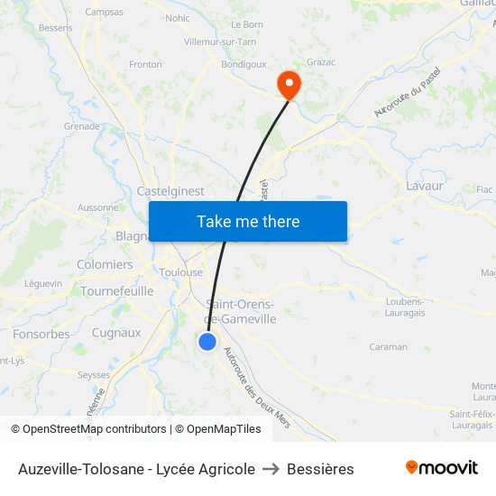 Auzeville-Tolosane - Lycée Agricole to Bessières map