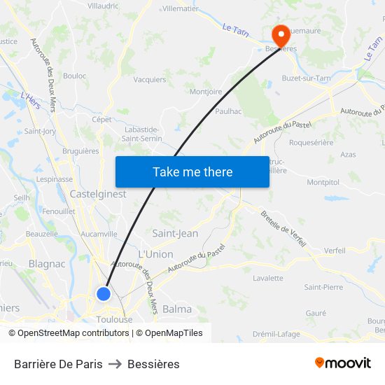 Barrière De Paris to Bessières map