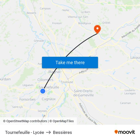 Tournefeuille - Lycée to Bessières map