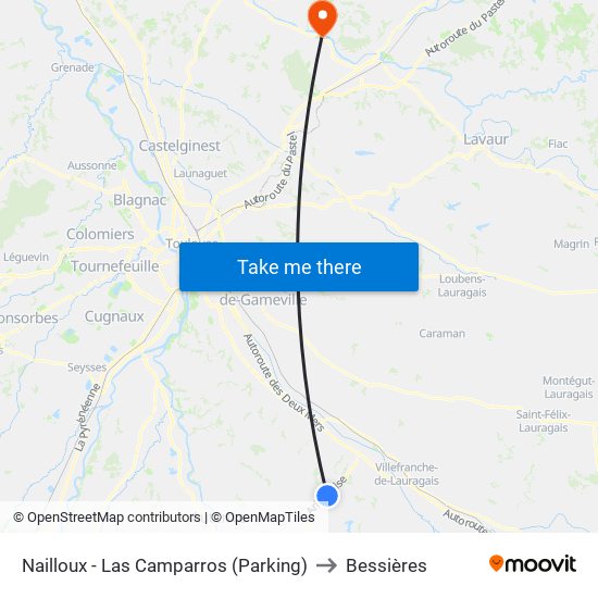 Nailloux - Las Camparros (Parking) to Bessières map