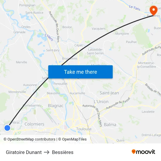 Giratoire Dunant to Bessières map
