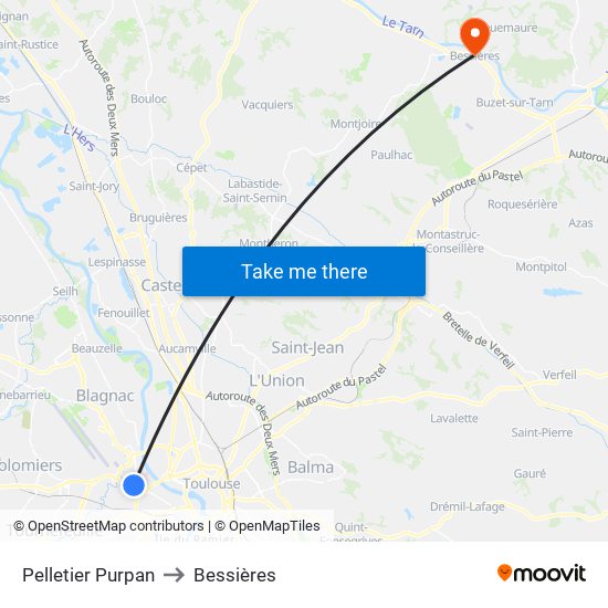 Pelletier Purpan to Bessières map