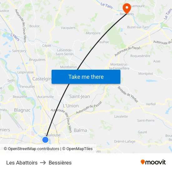 Les Abattoirs to Bessières map