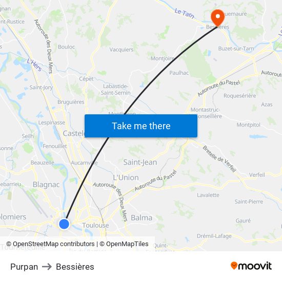 Purpan to Bessières map