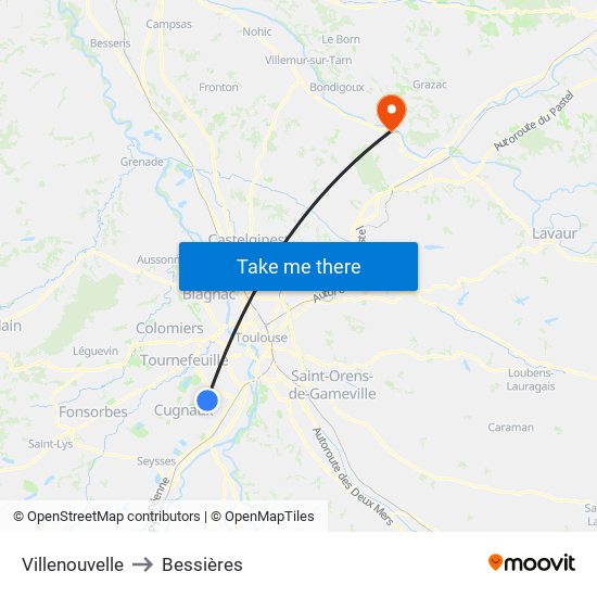 Villenouvelle to Bessières map
