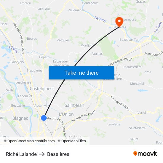 Riché Lalande to Bessières map
